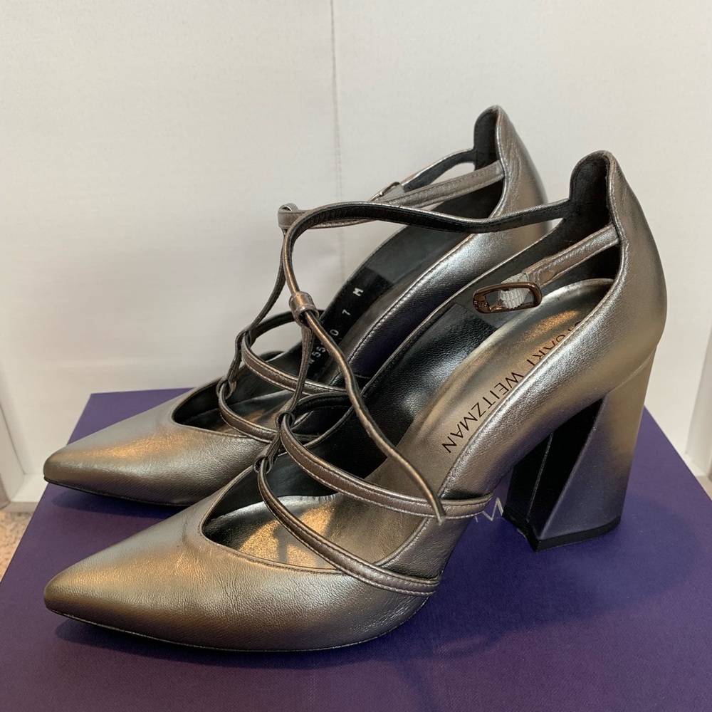 Stuart Weitzman Strap Pump Block Heel Metallic - image 6